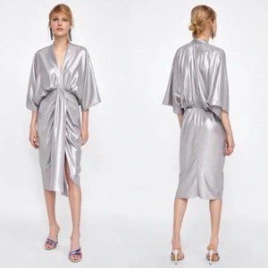 Zara silver metallic kimono midi dress